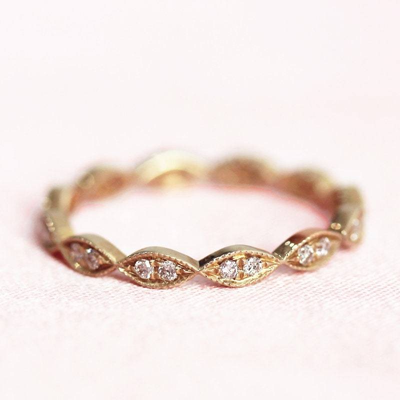Diamant Verlobungsring Voller Ewigkeit Ehering Massiv 14K Gelbgold-Ring Jahrestag Ring Versprechen Stapelbar Passende Band von WFHomeElements