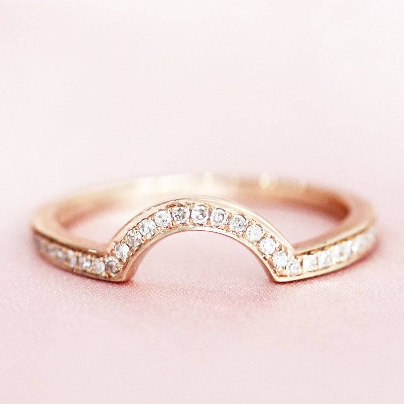 Diamanten Hochzeit Band Groove Design Halbe Ewigkeit Natürlichen Passende Stapelbar Ring 14K Rose Gold Ehering Verlobungsring von WFHomeElements