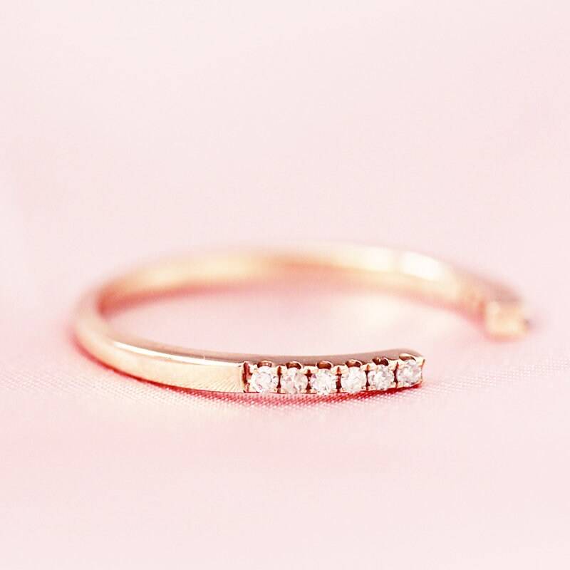 Diamanten Hochzeit Band Lücke Design Match Massiv 14K Rose Gold Verlobungsring Stapelbar Ring Brautring Versprechen von WFHomeElements