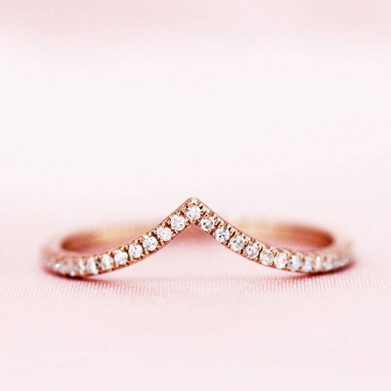 Diamanten Hochzeit Ring 14K Rose Gold Diamant Halbe Ewigkeit Verlobungsring Stapelbar Passende Band Jahrestag Promise von WFHomeElements