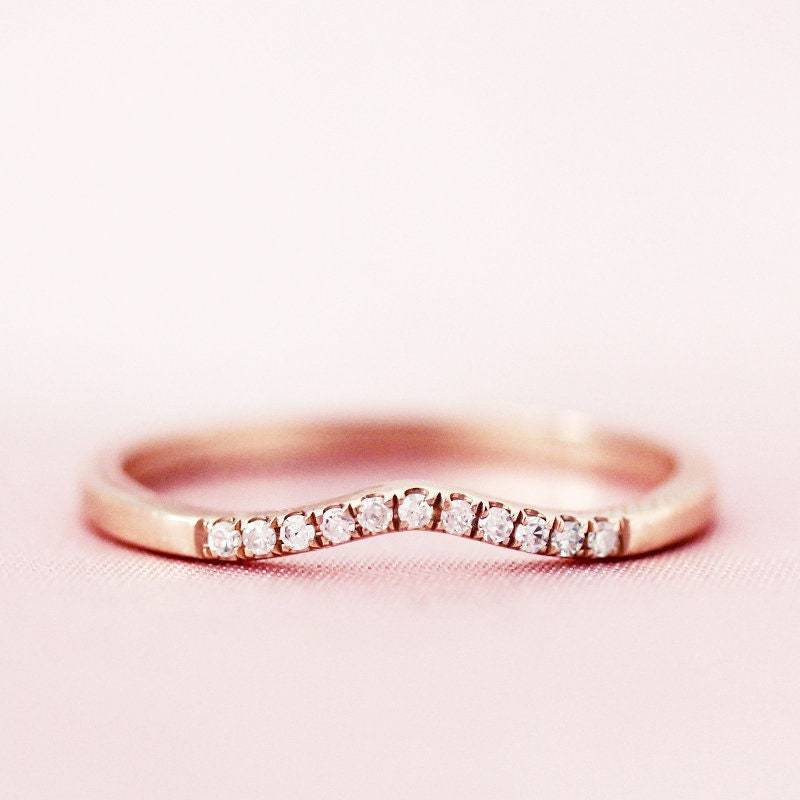 Diamanten Hochzeit Ring Massiv 14K Rose Gold Verlobungsring 1/4 Ewigkeit Diamant Stapelbar Passende Band Versprechen von WFHomeElements