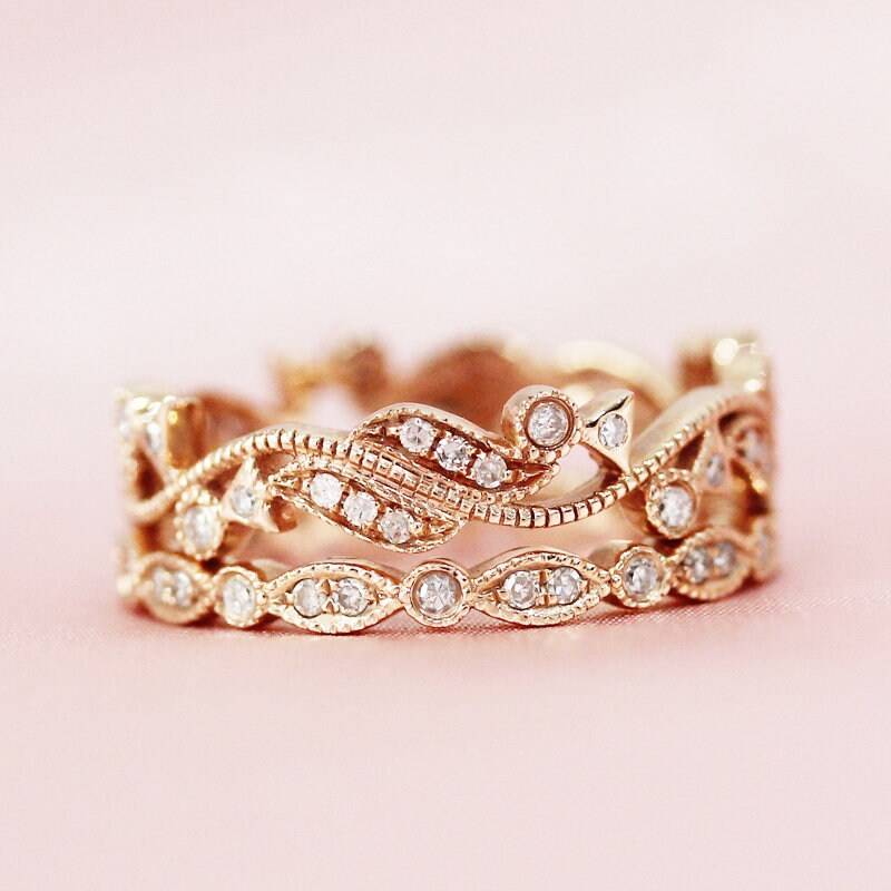 Diamanten Hochzeit Ring Set Voller Ewigkeit Verlobungsring Solide 14K Rose Gold Braut Jubiläumsring von WFHomeElements