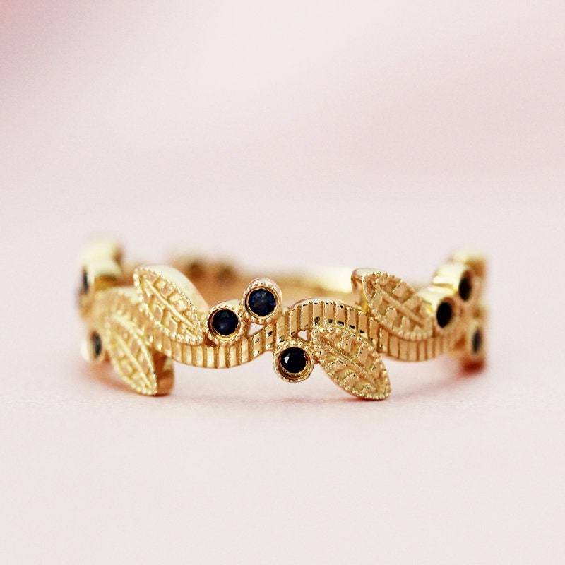 Dunkel Blau Natürliche Saphir Ehering Massiv 14K Gelbgold Verlobungsring Vintage Blaue Edelstein Ring Passenden Band Stapelbar Dunkel Blau Natürliche Saphir Ehering Massiv 14K Gelbgold Verlobungsring Vintage Blaue Edelstein Ring Passenden Band Stapelbar von WFHomeElements