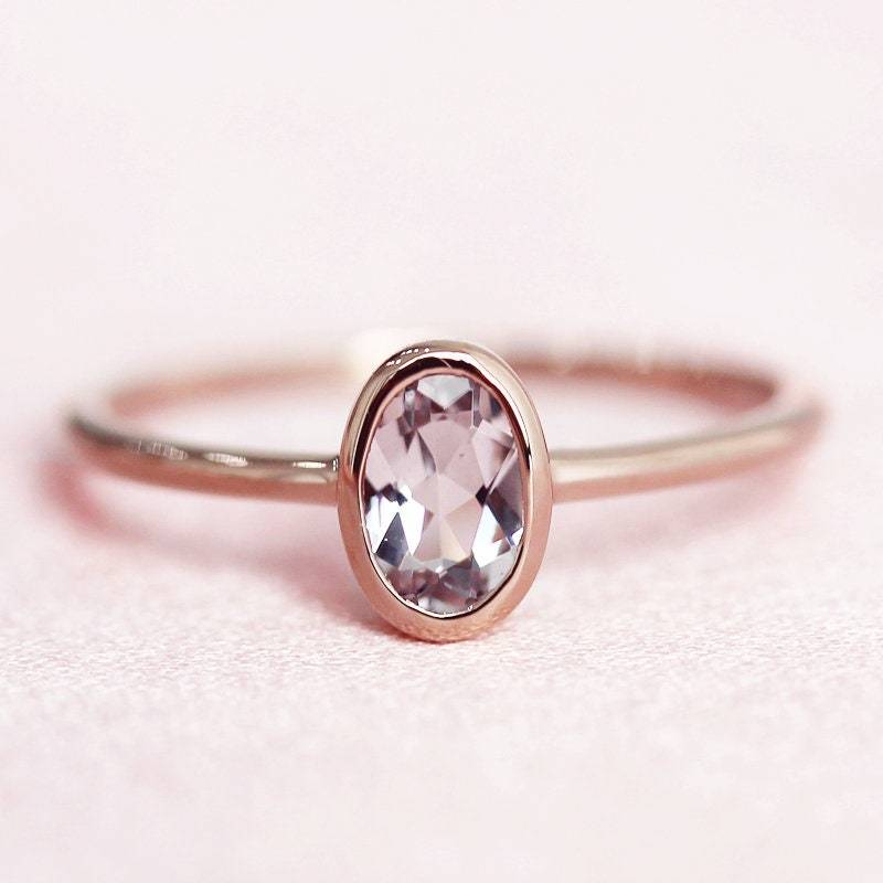 Einfaches Design Oval Geschnitten Natürlichen Rosa Vs Morganit Ring 4x6mm Ehering Massiv 14K Rose Gold Verlobungsring Braut Jubiläumsring von WFHomeElements