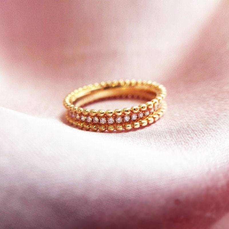 Einzigartige Hochzeit Band Voller Ewigkeit Diamanten Verlobungsring Massiv 14K Gelbgold-Ring Match Stapelbar Ring Braut Bandring von WFHomeElements