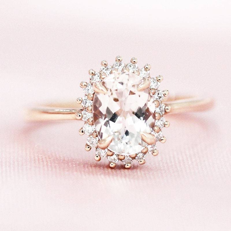 Einzigartiges Design Morganit Verlobungsring 1, 2 Ct Oval Geformte Natürliche Rosa Vs Ring 14K Rose Gold Ehering Braut Versprechen von WFHomeElements