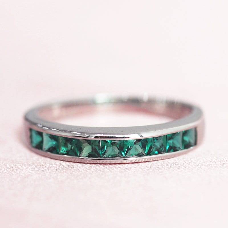 Geburtstag Geschenk Behandelt Smaragd Halbe Ewigkeit Hochzeit Band Princess Verlobungsring Massiv 14K Weißgold Ring Stapelbare Kann Passenden von WFHomeElements