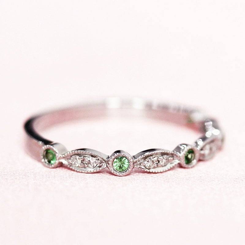 Geburtstag Geschenk Natürliche Smaragd Ehering Echten Diamanten Verlobungsring Halbe Ewigkeit Massiv 14K Weißgold Ring Braut Kann Klingeln Werden von WFHomeElements