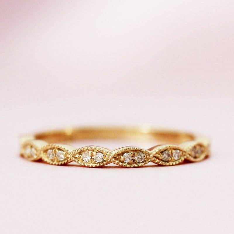 Halbe Ewigkeit Diamanten Ehering Massiv 14K Gelbgold Verlobungsring Braut Anniversry Ring Passenden Bandring Stapelbar von WFHomeElements