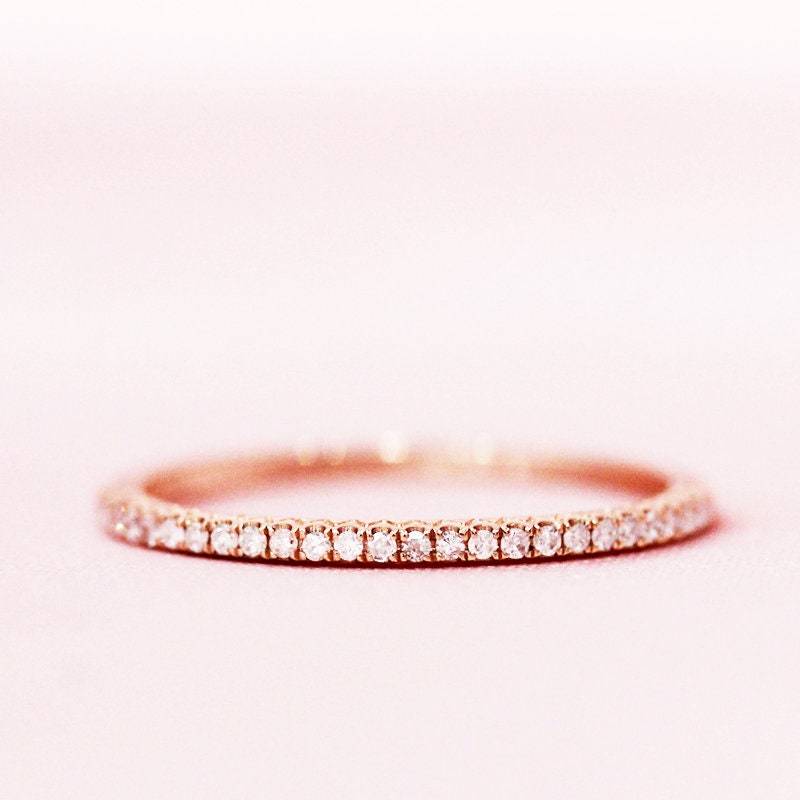 Halbe Ewigkeit Diamanten Ehering Massiv 14K Rose Gold Hochzeit Ring Stapelbar Passende Band Braut Jubiläumsring von WFHomeElements