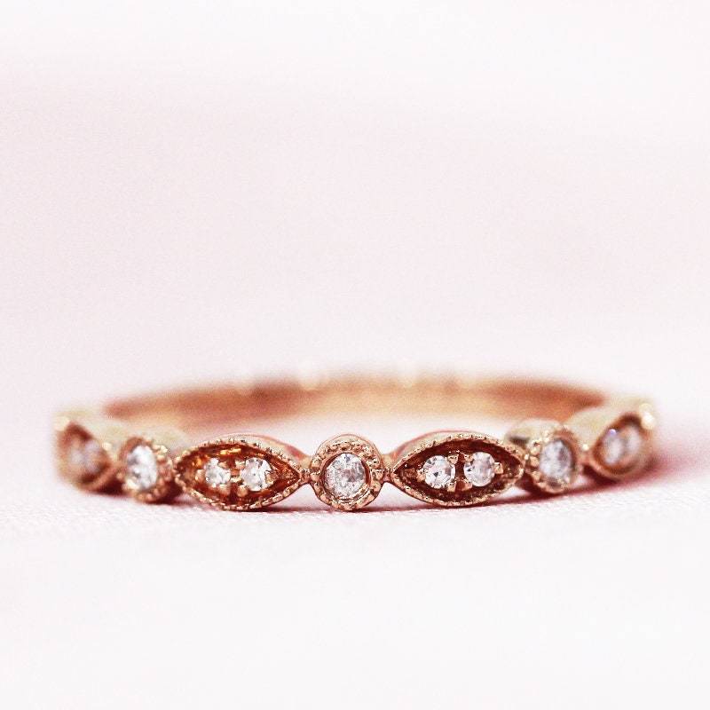 Halbe Ewigkeit Diamanten Ehering Massiv 14K Rose Gold Hochzeit Ring Verlobungsring Stapelbar Passende Band Brodal Promise von WFHomeElements