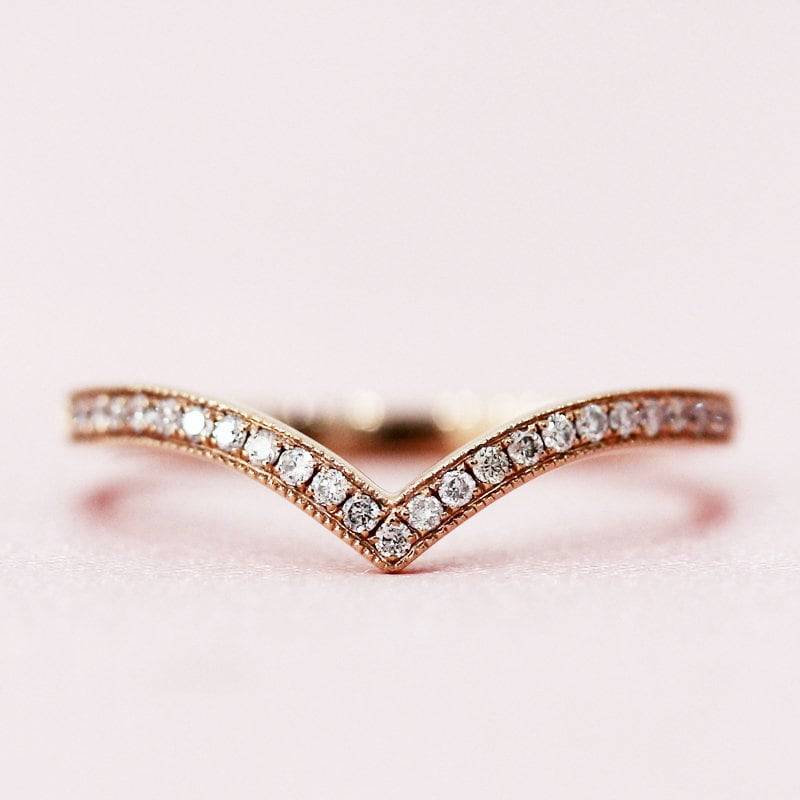 Halbe Ewigkeit Diamanten Ehering Massiv 14K Rose Gold Verlobungsring Passenden Bandring Stapelbar Ring Braut Jubiläum von WFHomeElements