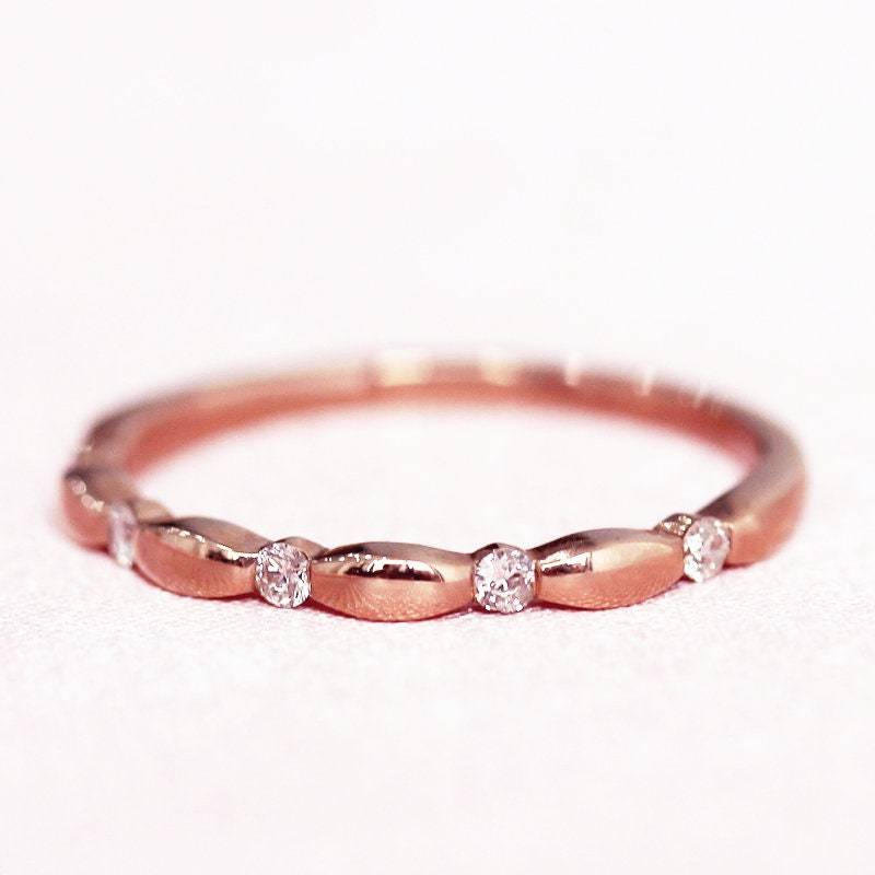 Halbe Ewigkeit Ring Natürlicher Diamant Ehering Massiv 14K Rose Gold Verlobungsring Braut Versprechen Stackbale Passende Band von WFHomeElements