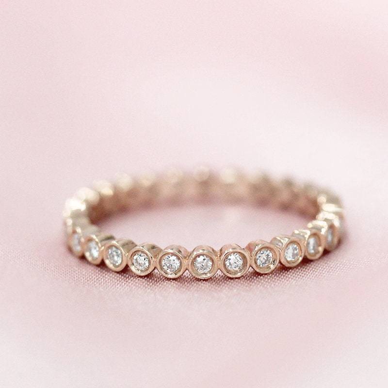 Natürliche Diamanten Hochzeit Band Voller Ewigkeit Rund Geschnitten Ehering Massiv 14K Rose Gold Ring Verlobungsring Stapelbar Passende von WFHomeElements