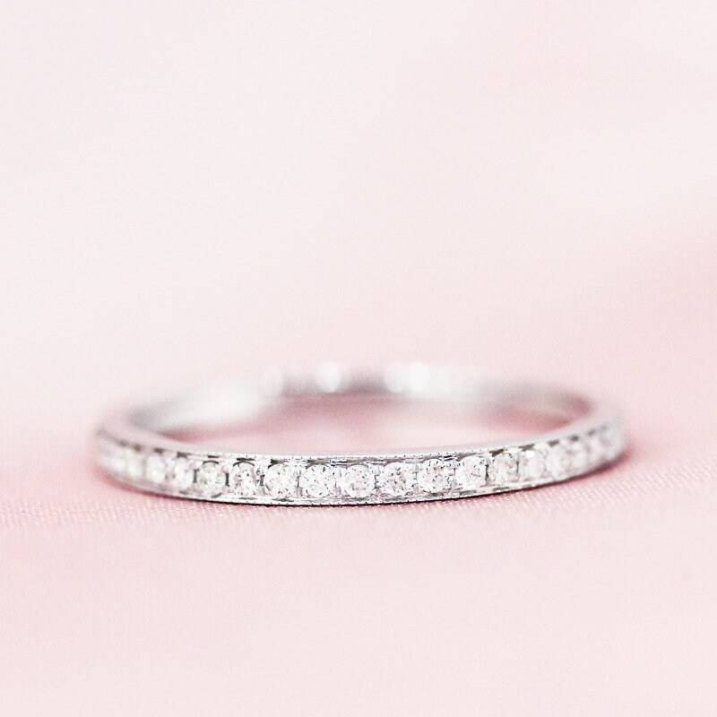 Natürliche Diamanten Hochzeit Ring 14K White Gold Verlobungsring Stapelbar Passende Band Halbe Ewigkeit Runden Promise von WFHomeElements