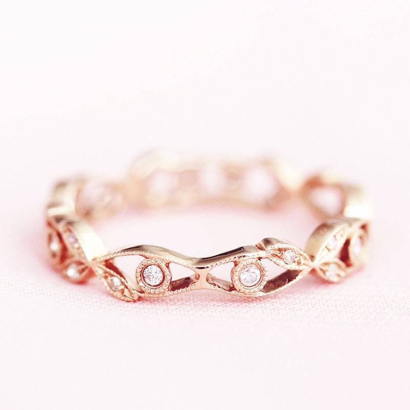 Natürliche Diamind Ehering Ate Design Voller Ewigkeit Band Massiv 14K Gelbgold-Ring Stapelbar Ring Passende Jubiläumsband von WFHomeElements