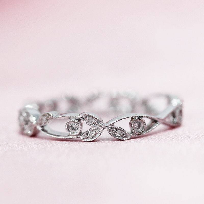 Natürliche Diamind Ehering Ate Design Voller Ewigkeit Band Massiv 14K Weißgold Ring Stapelbar Passende Jubiläumsband von WFHomeElements