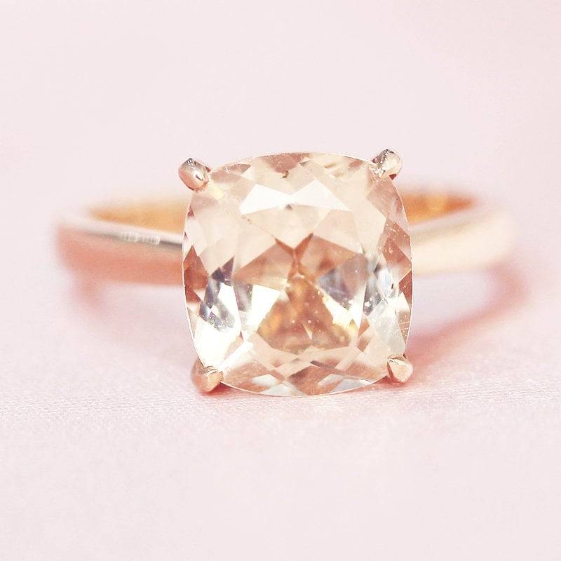 Natürliche Morganit Ring 7mm Kissen Geformt Rosa Edelstein-Ring 14K Rose Gold Ehering Ringanniversary Gife Braut Verlobungsring Vorschlagen von WFHomeElements