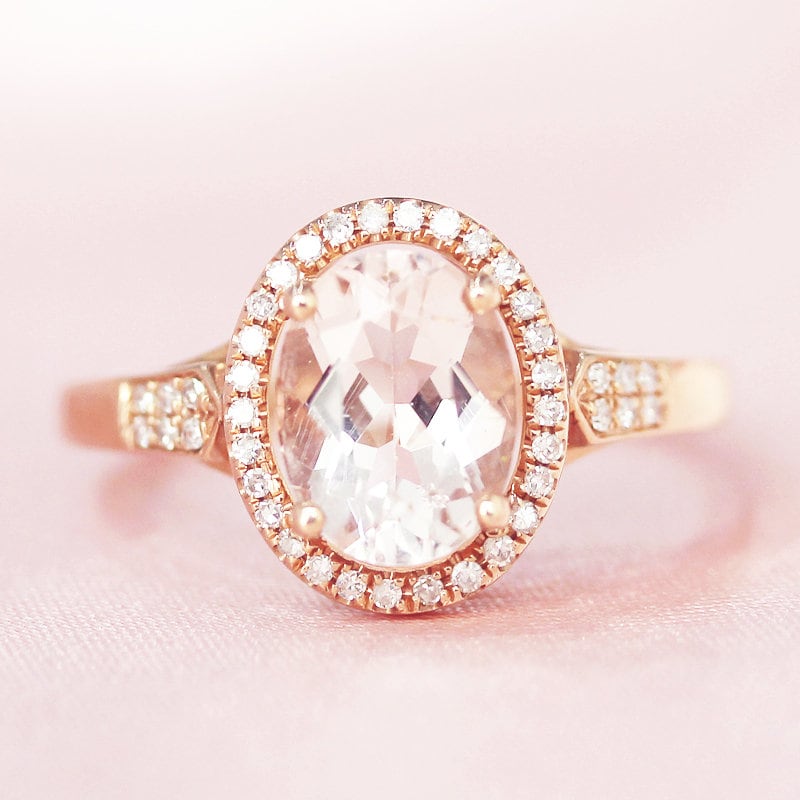 Natürliche Rosa Vs Ovale Morganit Ring 7x9mm Verlobungsring Massiv 14K Rose Gold Ehering Braut Jubiläumsgeschenk von WFHomeElements