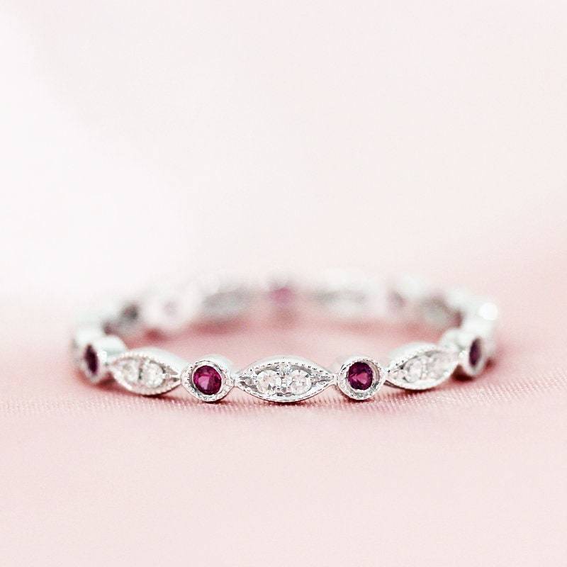 Natürliche Rubin Ring Massiv 14K Rose Gold Ehering Natürlichen Diamanten Voller Ewigkeit Engagment Jahrestag Braut von WFHomeElements