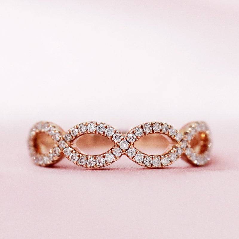 Natürlicher Diamant Halbe Ewigkeit Ehering Schleife Stil Verlobungsring Massiv 14K Rose Gold Ring Braut Stapelbar Passendes Band von WFHomeElements