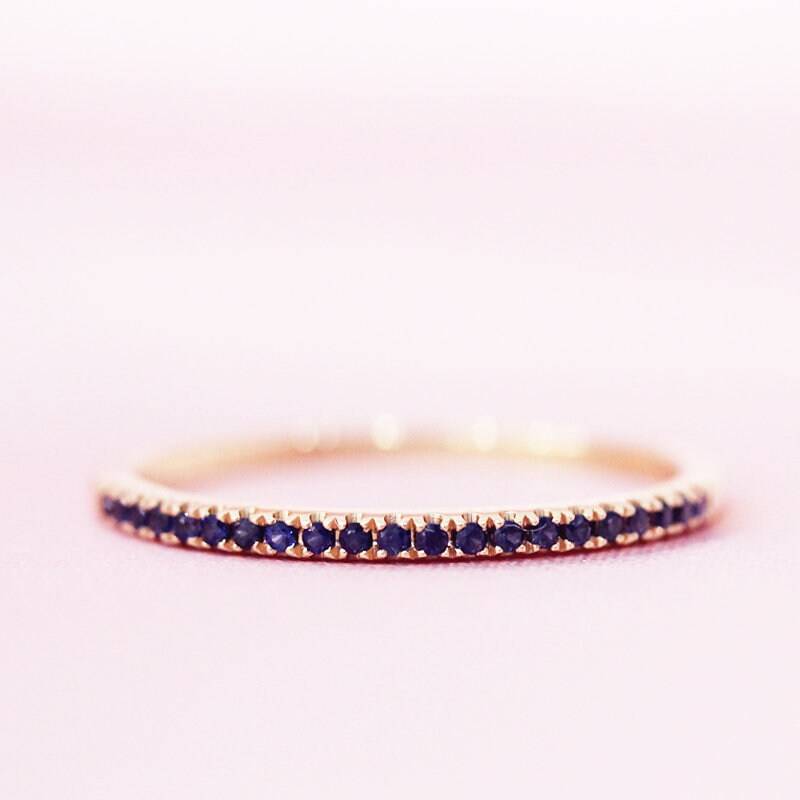 Natürlicher Saphir Passende Band Massiv 14K Rose Gold Ehering Stapelbar Ring Halbe Ewigkeit Versprechen Geburtstagsgeschenk von WFHomeElements