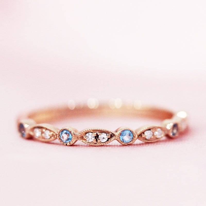 November Geburtstag Geschenk Natürliche Topas Ehering Diamant Verlobungsring Halbe Ewigkeit Massiv 14K Rose Gold Ring Braut von WFHomeElements