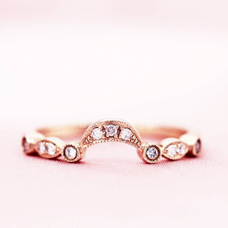 Nut Design Halbe Ewigkeit Diamanten Hochzeit Ring Massiv 14K Rose Gold Verlobungsring Stapelbar Passende Band Braut Promise von WFHomeElements