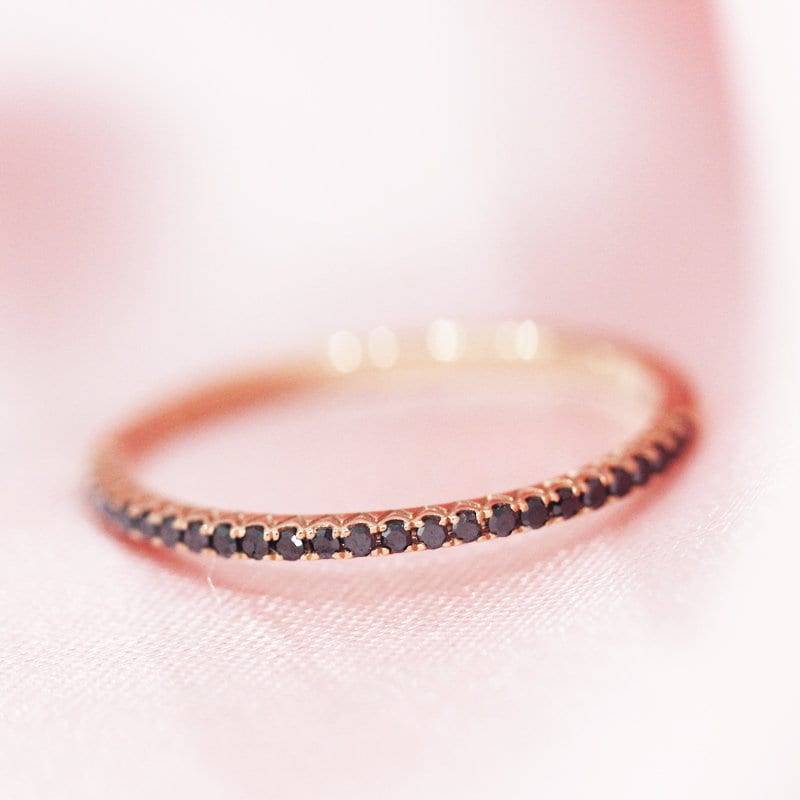Schwarzer Diamant Ehering Massiv 14K Rose Gold Ring Halbe Ewigkeit Diamanten Verlobungsring Stapelbar Passende Braut Bandring von WFHomeElements