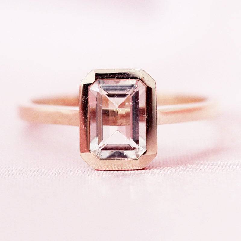 Smaragdschliff 5 7mm Natürliche Rosa Vs Morganit Verlobungsring Ehering Massiv 14K Rose Gold Jahrestag Ring Promise von WFHomeElements