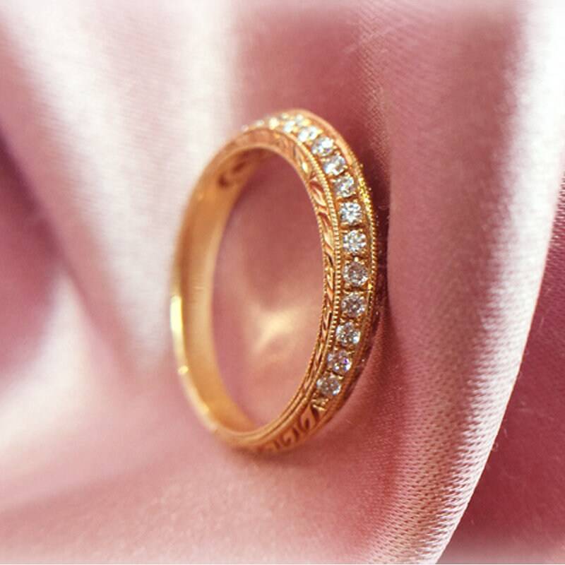 Solide 14K Ring Gelbgold Ehering Natürliche Diamanten Verlobungsring Stapelbar Passende Band Halbe Ewigkeit Versprechen von WFHomeElements