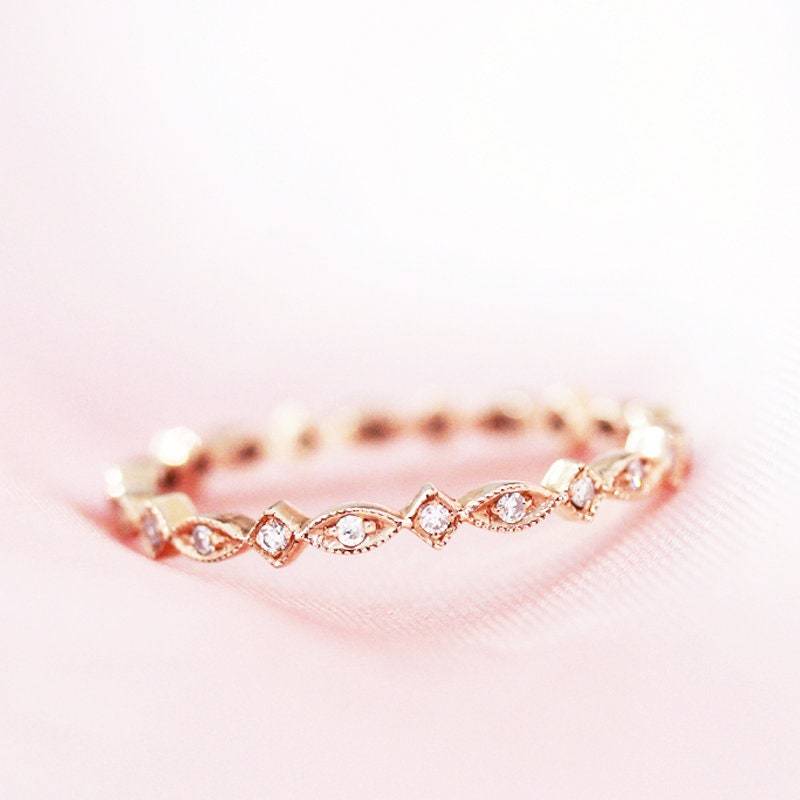 Voller Ewigkeit Natürlichen Diamanten Ehering Massiv 14K Rose Gold Verlobungsring Stapelbar Ring Passende Band Braut von WFHomeElements