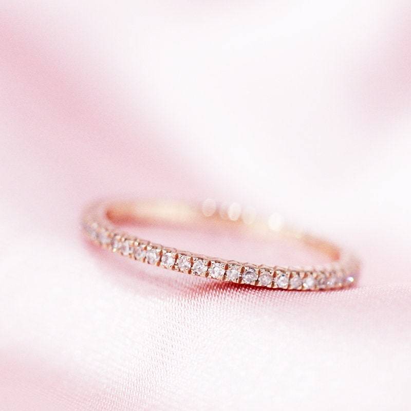 Vollständige Ewigkeit Diamanten Ehering Massiv 14K Rose Gold Hochzeit Ring Stapelbar Passende Band Braut Jubiläumsring von WFHomeElements