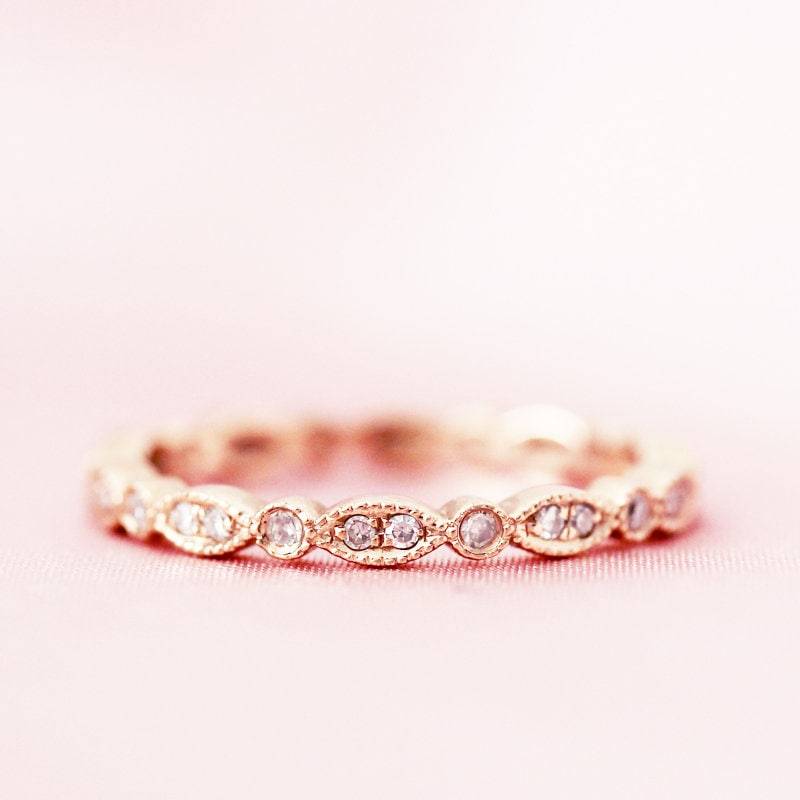 Vollständige Ewigkeit Natürlichen Diamanten Ehering Massiv 14K Rose Gold Verlobungsring Passende Band Stapelbar Ring Jahrestag Promise von WFHomeElements