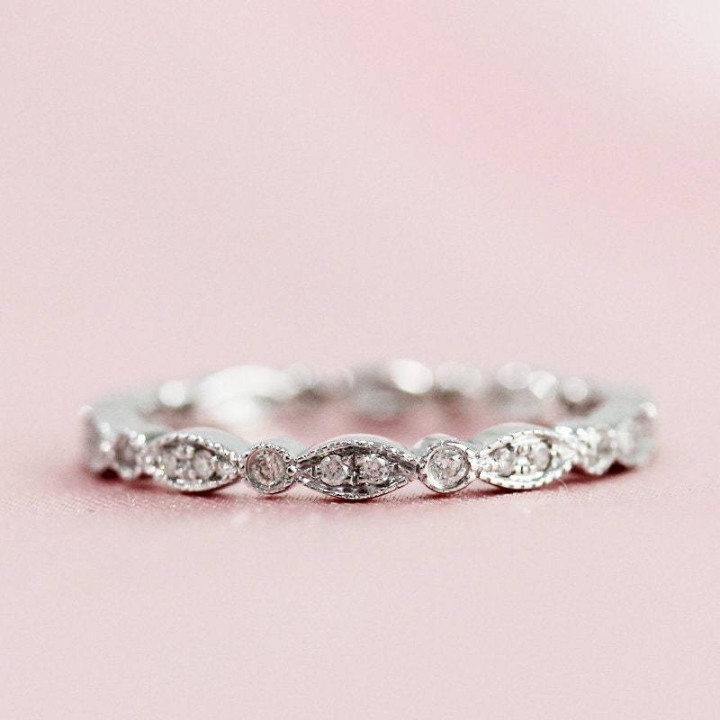 Vollständige Ewigkeit Natürlichen Diamanten Ehering Massiv 14K White Gold Verlobungsring Passende Band Stapelbar Ring Jahrestag Versprechen von WFHomeElements