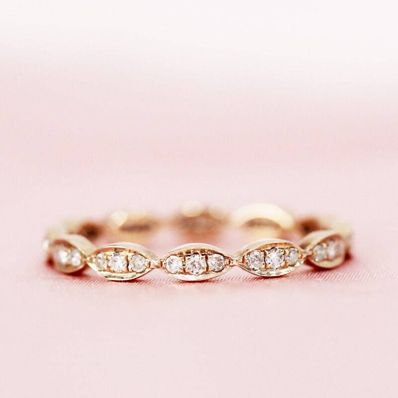 Vollständige Ewigkeit Natürlichen Diamanten Trauring Verlobungsring Massiv 14K Rose Gold Ring Stapelbar Passende Braut Bandring von WFHomeElements