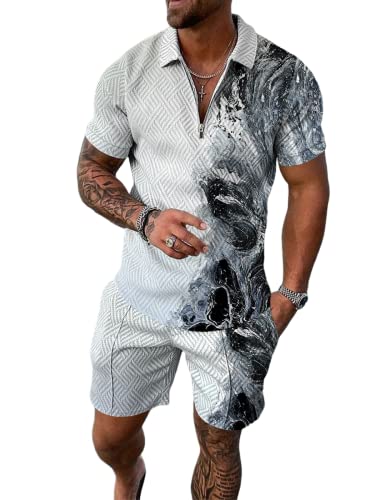 WFIAOUESS Kurze Herren-Sets Outfits 2-teiliges Sommer-Trainingsanzug Kurzarm Reißverschluss Poloshirt und Shorts Set Casual Beach Outfits, B15, XX-Large WFIAOUESS Kurze Herren-Sets Outfits 2-teiliges Sommer-Trainingsanzug Kurzarm Reißverschluss Poloshirt und Shorts Set Casual Beach Outfits, B15, XX-Large von WFIAOUESS