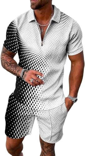 WFIAOUESS Kurze Herren-Sets Outfits 2-teiliges Sommer-Trainingsanzug Kurzarm Reißverschluss Poloshirt und Shorts Set Casual Beach Outfits, B5, X-Large WFIAOUESS Kurze Herren-Sets Outfits 2-teiliges Sommer-Trainingsanzug Kurzarm Reißverschluss Poloshirt und Shorts Set Casual Beach Outfits, B5, X-Large von WFIAOUESS