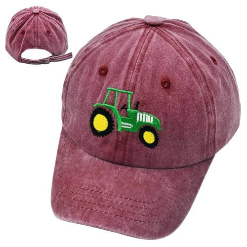 Traktor Baseball Cap,Traktor Kinder Baseballcap Baseballmützen Sonnenhut Sonnenschutz Kappe Cartoon Baseball Kappe Kinder Caps Baseballkappe für Kinders 3-8 Jahre,Burgundy von WFKKMEQ