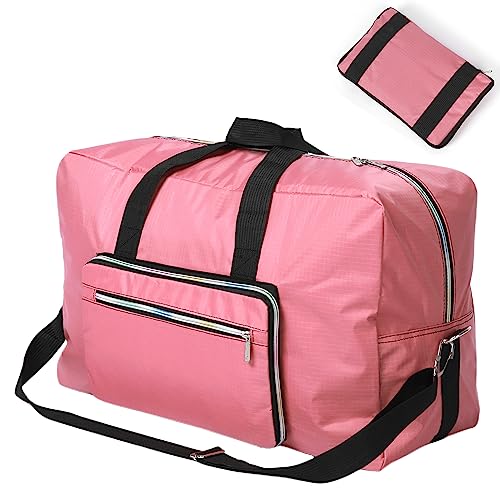 Große faltbare Reisetasche Sporttasche, Sporttasche für Frauen mit Trolley-Ärmel, Wochenend-Übernachtungs-Handgepäcktasche, Krankenhaus-Tasche, Tragetasche, Schultertasche, Handtasche, Tasche, Pink, von WFLB