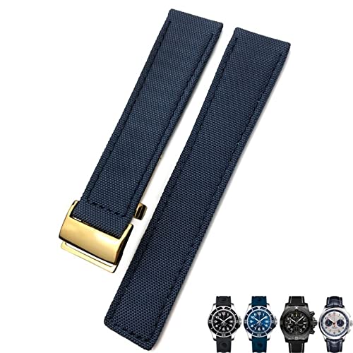 WFRUEDWC 22mm Canvas Nylon Uhrengurt Blaues Green Uhren Band für Breitling Chronomat Navitimer Superocean für Männer Armband (Farbe: 10 mm Goldverschluss, Größe: 22 mm) von WFRUEDWC