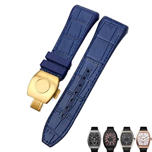 WFRUEDWC Für Franck Muller Uhrenband 28mm Cowide Silicon Uhrengurt Nylon Gummi -Schnallen -Schnallen -Uhren -Bänder für Männerarmband (Farbe: 10mm Goldverschluss, Größe: 28 mm) von WFRUEDWC