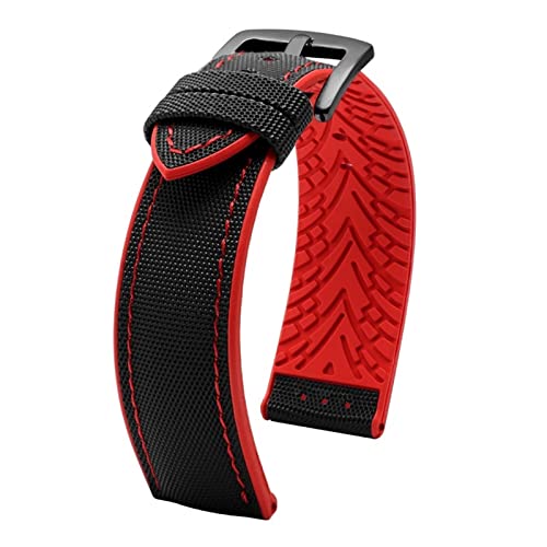 WFRUEDWC Gummi-Nylon-Canvas-Uhrband-Fit für Omeg-a Speed ​​Sea Fit für Master AT150 20mm 22 mm 24mm Ersatz Armband Uhr Fit für fünfzig Fathoms Uhrengurt (Farbe: Schwarz-Blueline9, Größe: 22 mm) von WFRUEDWC