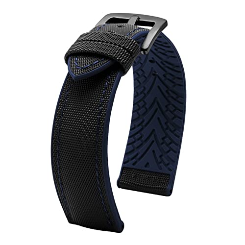 WFRUEDWC Gummi-Nylon-Canvas-Uhrband-Fit für Omeg-a Speed ​​Sea Fit für Master AT150 20mm 22 mm 24mm Ersatz Armband Uhr Fit für fünfzig Fathoms Uhrengurt (Farbe: Schwarz-Blueline9, Größe: 22 mm) von WFRUEDWC