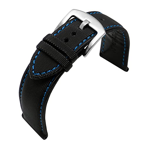 WFRUEDWC Gummi-Nylon-Canvas-Uhrband-Fit für Omeg-a Speed ​​Sea Fit für Master AT150 20mm 22 mm 24mm Ersatz Armband Uhr Fit für fünfzig Fathoms Uhrengurt (Farbe: Schwarz-Blueline9, Größe: 22 mm) von WFRUEDWC
