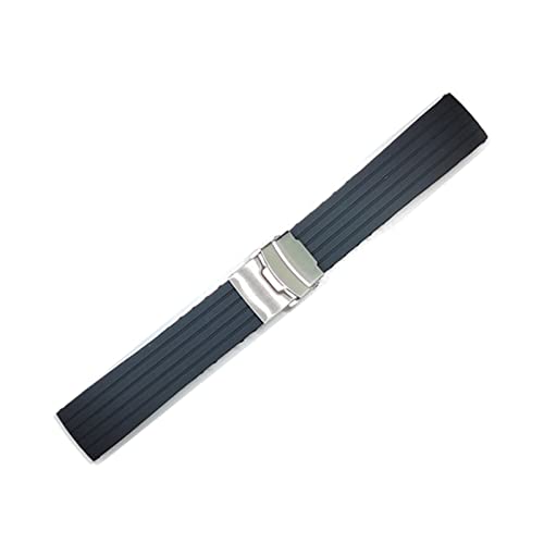 WFRUEDWC Universal Silicon Watchband 18mm 20 mm 22 mm 24 mm Faltschnalle wasserdichtes Gummi -Männer Sport Tauchen ersetzt Armband -Uhr Uhren -Uhrengurt (Farbe: Darkblue Silver Buck, Größe: 22 mm) von WFRUEDWC