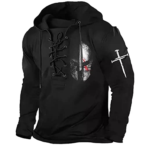 Herren Hoodie Ritter Templer 3D gedrucktes T-Shirt Langarm Gothic Schnürung Distressed Motorrad Rennen Tops von WFSWG