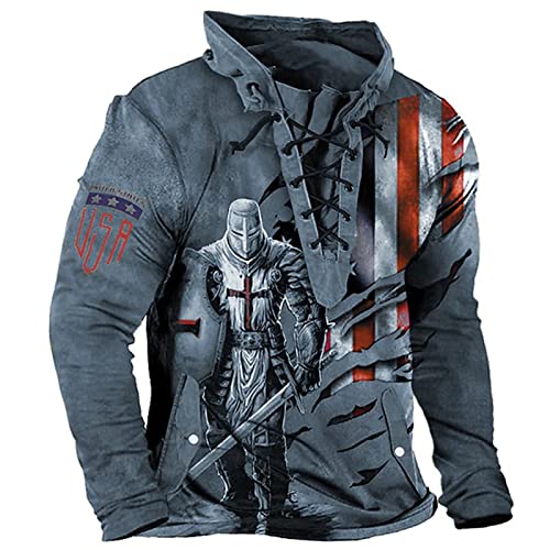 Herren Ritter Templer Hoodie 3D gedruckt T-Shirt Schnürung Langarm Distressed Tactical Tops von WFSWG