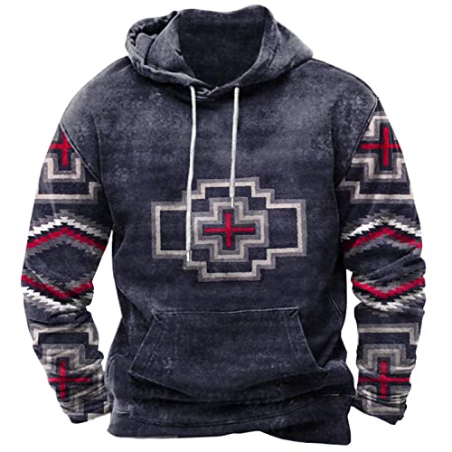 WFSWG Herren Western Aztec Hoodie Ethnic Print Langarm Kordelzug Pullover Sweatshirt Vintage Distressed Tops von WFSWG