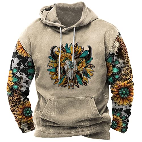 WFSWG Herren Western Aztec Hoodie Ethnic Print Langarm Kordelzug Pullover Sweatshirt Vintage Distressed Tops von WFSWG